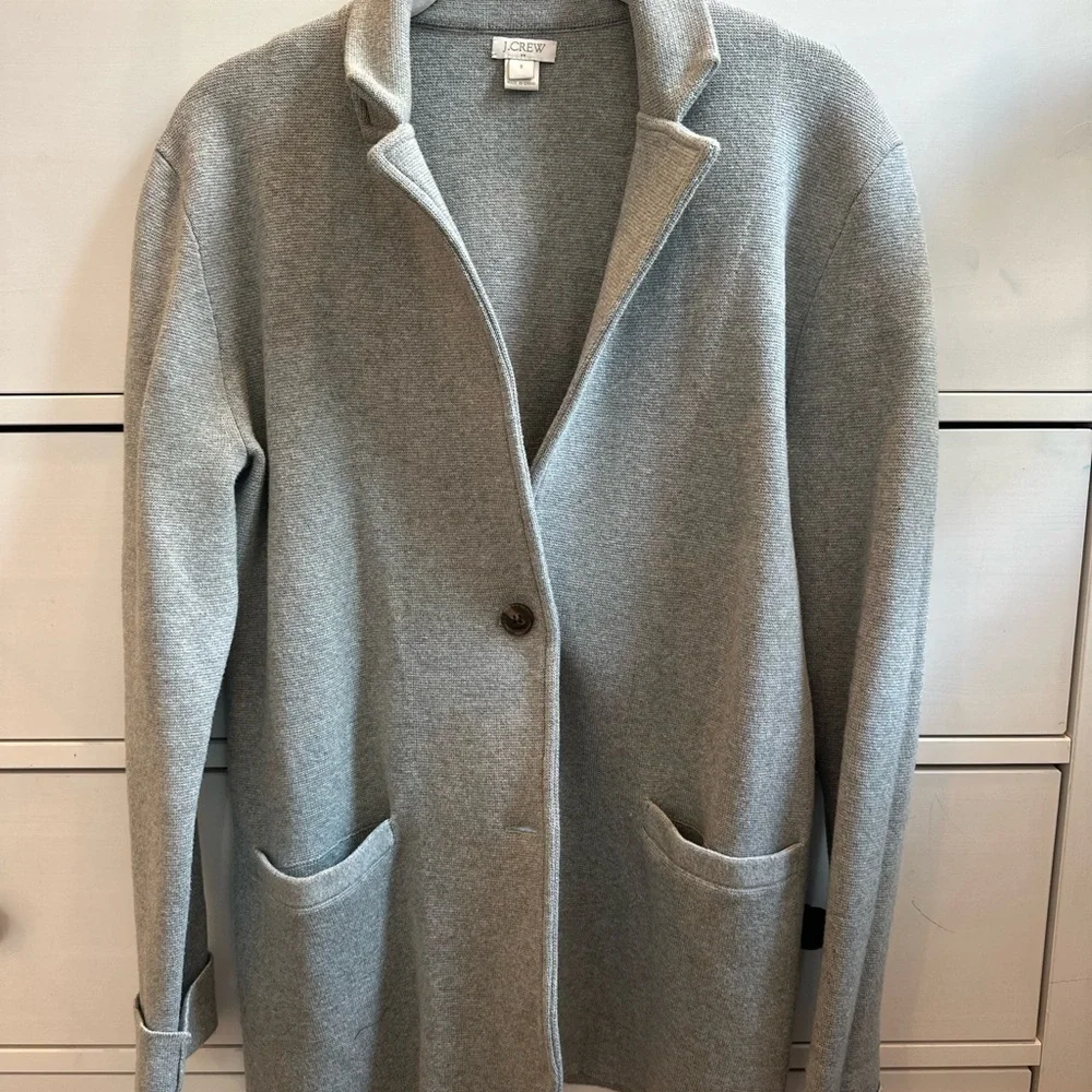 J. Crew Light Gray Knit Sweater Cardigan blazer 100% cotton